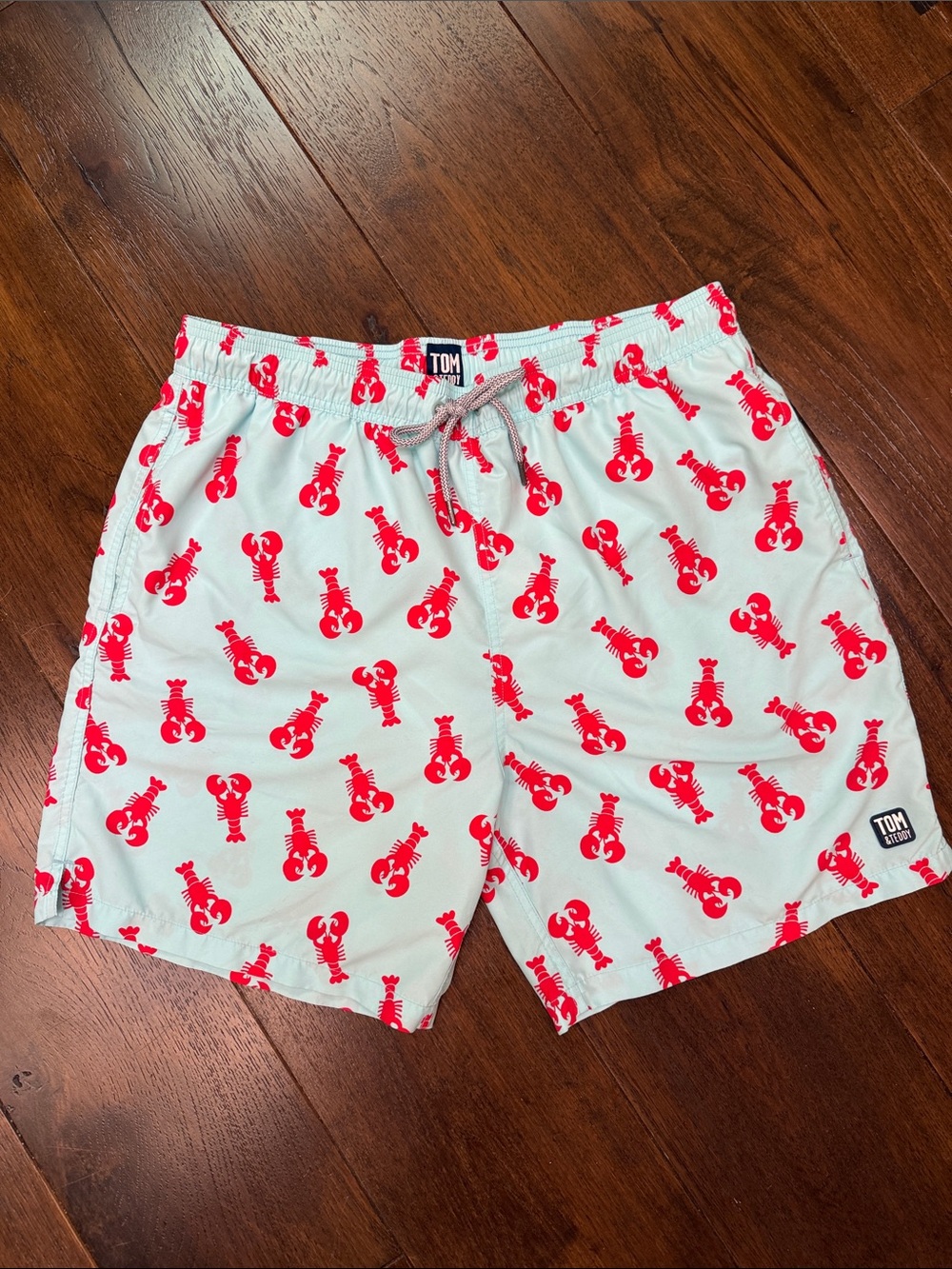 Tom & Teddy - Men’s Blue & Berry Lobster Print Classic Swim Shorts - Size: XXL